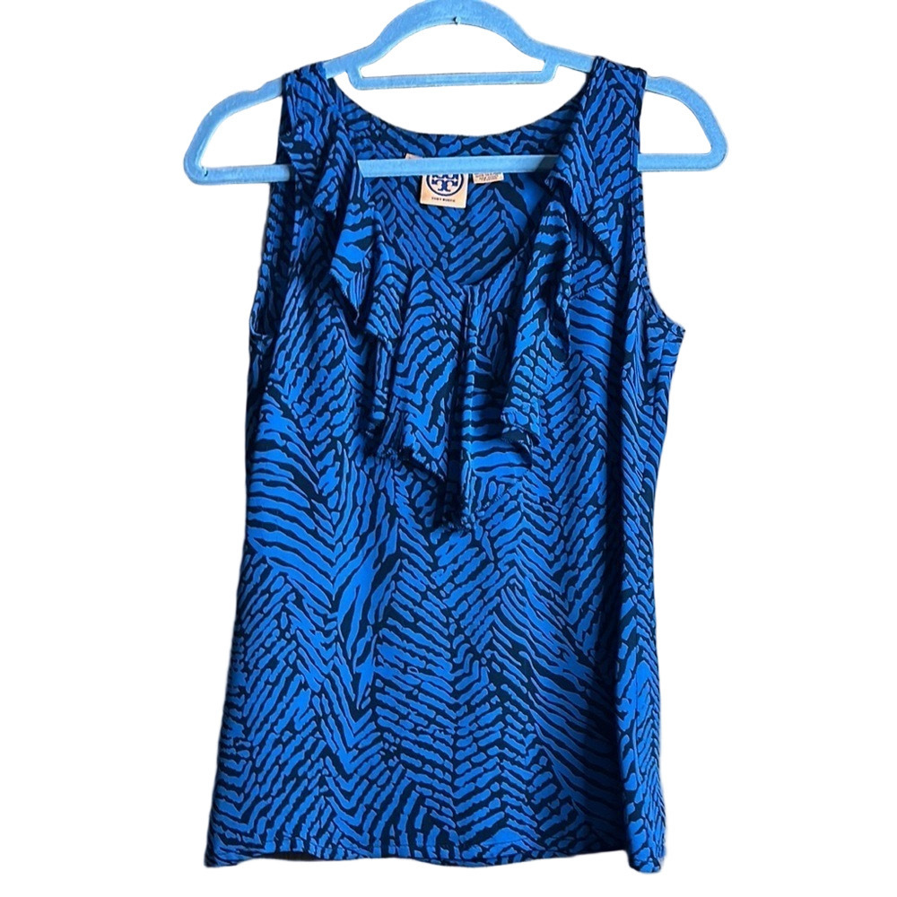 Tory Burch Blue Ruffled Sleeveless Silk Top - Size 4 - Guc